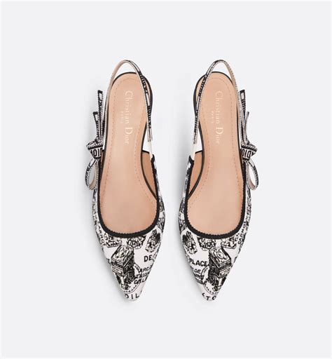 J'Adior Slingback Ballerina Flat White and Black Cotton 